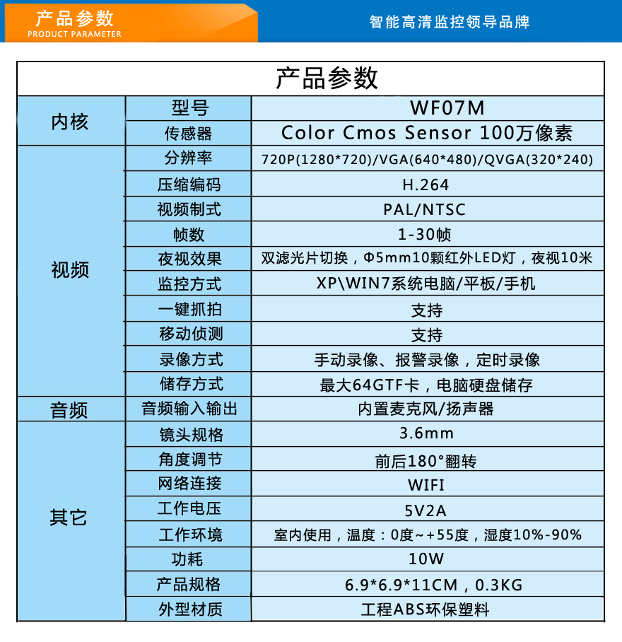 无线网络摄像机-WF07M参数